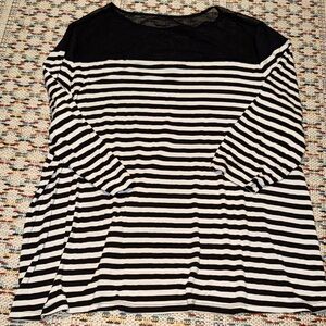 INC International Concepts Black and White Striped 3/4 Sleeve Tee